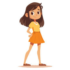 simple 2d cartoon character A happy cute girl vector illustration