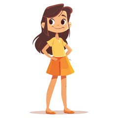 simple 2d cartoon character A happy cute girl vector illustration