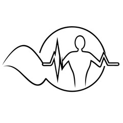 Vector person Silhouette and Heartbeat Line icon logo design