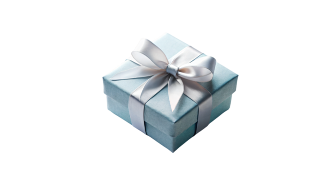 Blue gift box with a ribbon tied around it