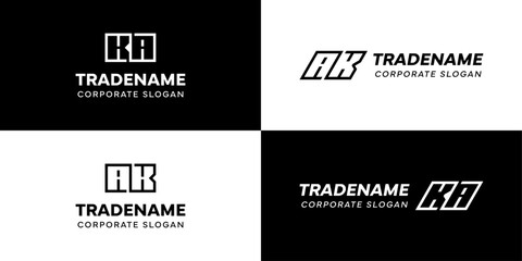 Letters AK and KA Square and Dynamic Logo Set, for business with Initials KA or AK