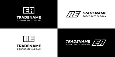 Letters AE and EA Square and Dynamic Logo Set, for business with Initials EA or AE
