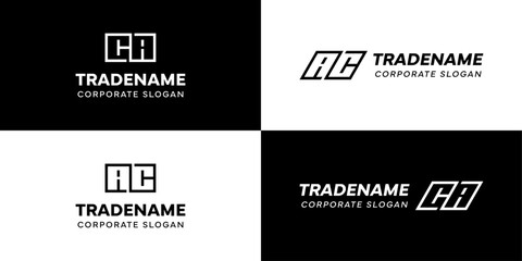 Letters AC and CA Square and Dynamic Logo Set, for business with Initials CA or AC