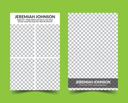 Vector modeling comp card. Its size is 5.5/8.5. It is a modern, sleek, and elegant design