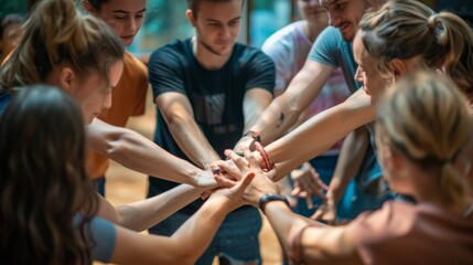 Friends stacking hands in a circle