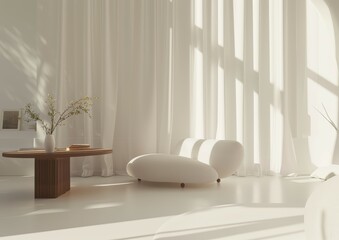 Minimalist Beige Living Room with Modern Furniture and Natural Light