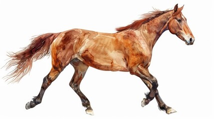 Fototapeta premium A majestic horse in watercolor clipart, trotting on a white background