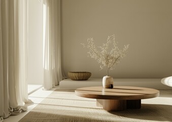 Minimalist Beige Living Room with Modern Furniture and Natural Light