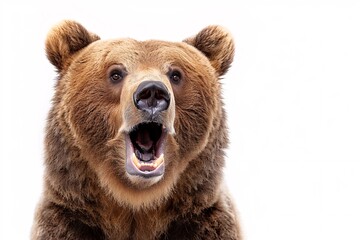 Obraz premium Solitary brown bear on blank backdrop.