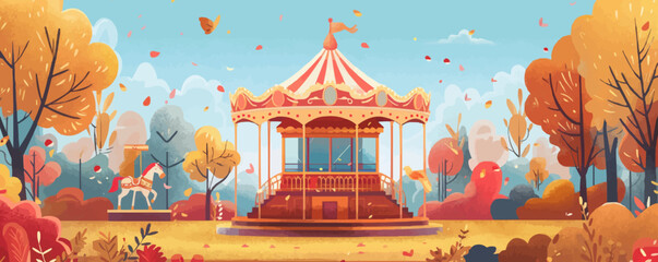 Obraz premium Whimsical carousel spinning joyously in a carnival atmosphere. Vector flat minimalistic isolated illustration