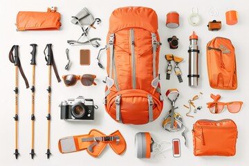 Ultralight backpacking gear. Thru-hiking gear. View from above