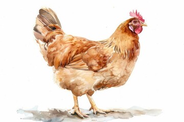 Fototapeta premium A proud chicken in delicate watercolor hues on a white background