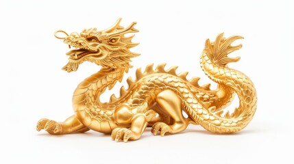 Fototapeta premium golden dragon statue symbolizing power representing wealth isolated on white background