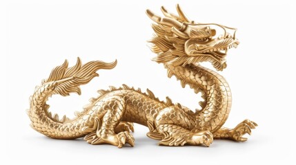 golden dragon statue symbolizing power representing wealth isolated on white background