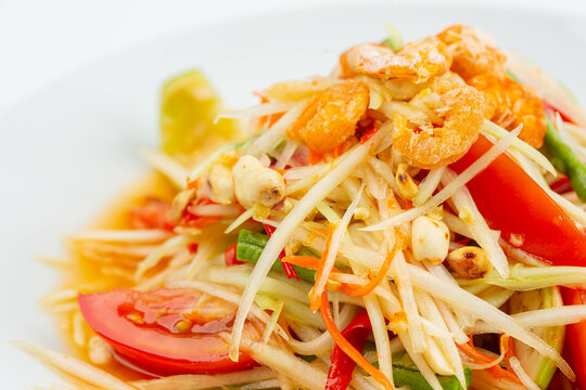 Papaya Salad (Som Tam Pa) the traditional Thai foods