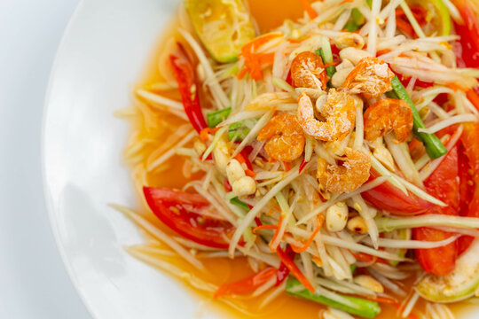 Papaya Salad (Som Tam Pa) the traditional Thai foods