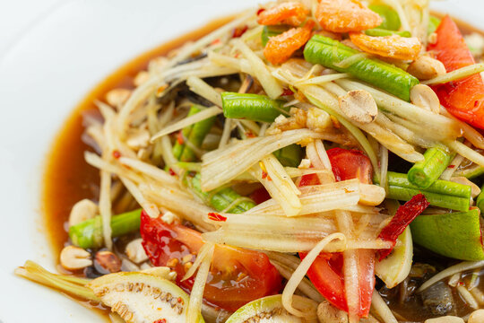 Papaya Salad (Som Tam Pa) the traditional Thai foods