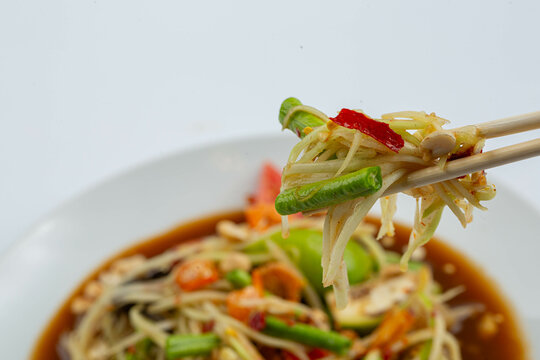 Papaya Salad (Som Tam Pa) the traditional Thai foods