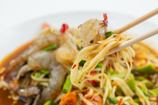 Papaya Salad (Som Tam Pa) the traditional Thai foods