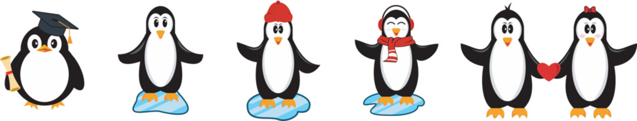 vector collection of cute penguin characters