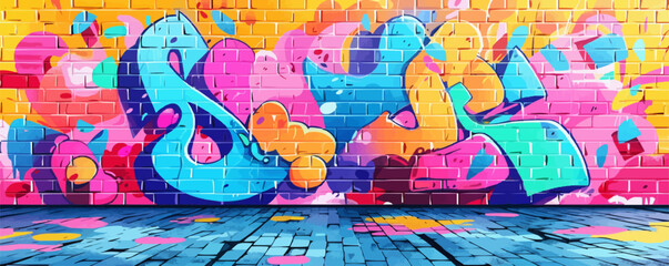 Urban graffiti wall with vibrant street art Vector flat minimalistic isolated illustration