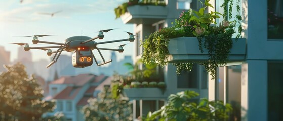 Autonomous drones delivering fresh ingredients to homes in a hightech food delivery system