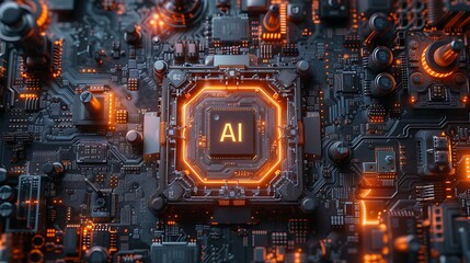 Fototapeta premium Computer microchip CPU on motherboard circuitry with 