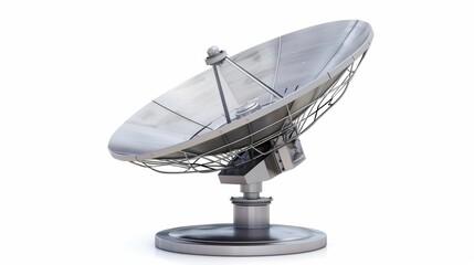 Satellite dish transmitting data, representing global access to TV and internet services, isolated white background