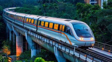 Naklejka premium Highspeed maglev trains revolutionizing longdistance travel with frictionless, rapid transportation