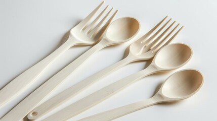 Cornstarch-based biodegradable utensils, sustainable alternative, isolated