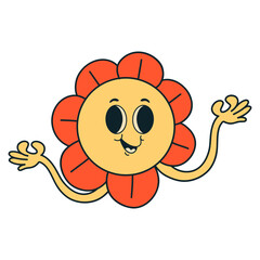 Hippie Psychedelic Character with Vintage Cartoon Style. Isolated Vector Illustration.