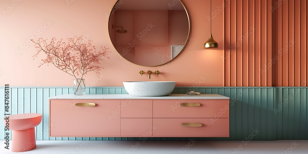 Wall mural the soft pastel color on this bathroom vanity brings a touch of modern beach house interior design t