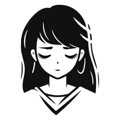 A cartoon girl with a sad face logo vector illustration