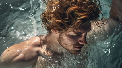 A fair-haired man is hesitant to enter a frigid bathtub in a close-up photo.