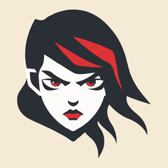 A cartoon girl with angry red eyes vector illustration