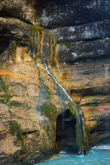 The high beautiful Chegemsky waterfall. The mountains of the Caucasus. Kabardino-Balkarian Republic, Russia