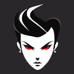 A cartoon girl with angry red eyes vector illustration