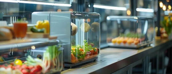 Smart packaging in a conceptual hightech food environment providing realtime freshness indicators