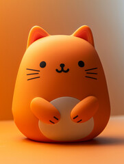 Orange cute cat toy, sitting on an orange surface.