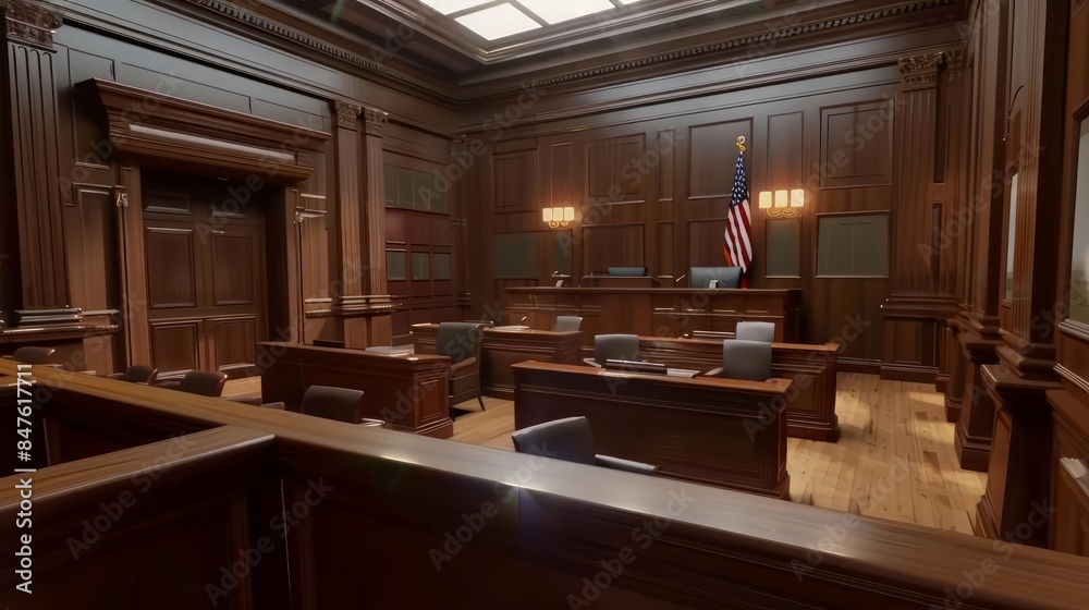 Wall mural Virtual courtrooms in a hightech law system allowing remote trials and hearings