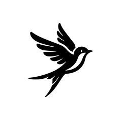Black Silhouette of a Flying Bird on White Background