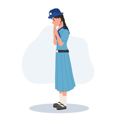 young thai girl scout in uniform greeting sawasdee in traditional thai culture youth scouting