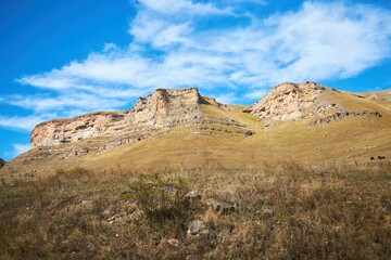 A natural mountain landscape. High peaks of the Caucasus Mountain Range