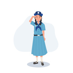 a Thai girl scout in her uniform, offering a respectful salute that symbolizes discipline and honor.