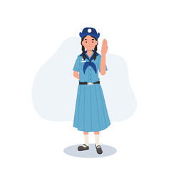 a Thai girl scout in her uniform, offering a respectful salute that symbolizes discipline and honor.