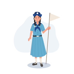 Thai Girl Scout in Uniform Holding Flag. Cultural Symbolism in Scout