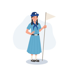 Thai Girl Scout in Uniform Holding Flag. Cultural Symbolism in Scout