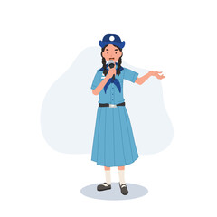 Confidence and Empowering Presentation. Young Thai Girl Scout in Uniform Presenting with Microphone