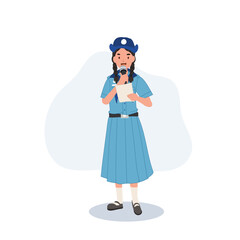 Confidence and Empowering Presentation. Young Thai Girl Scout in Uniform Presenting with Microphone