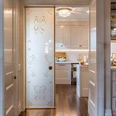 Fototapeta premium Subtle Pantry Details: Frosted Etched Swing Door for Functional Style